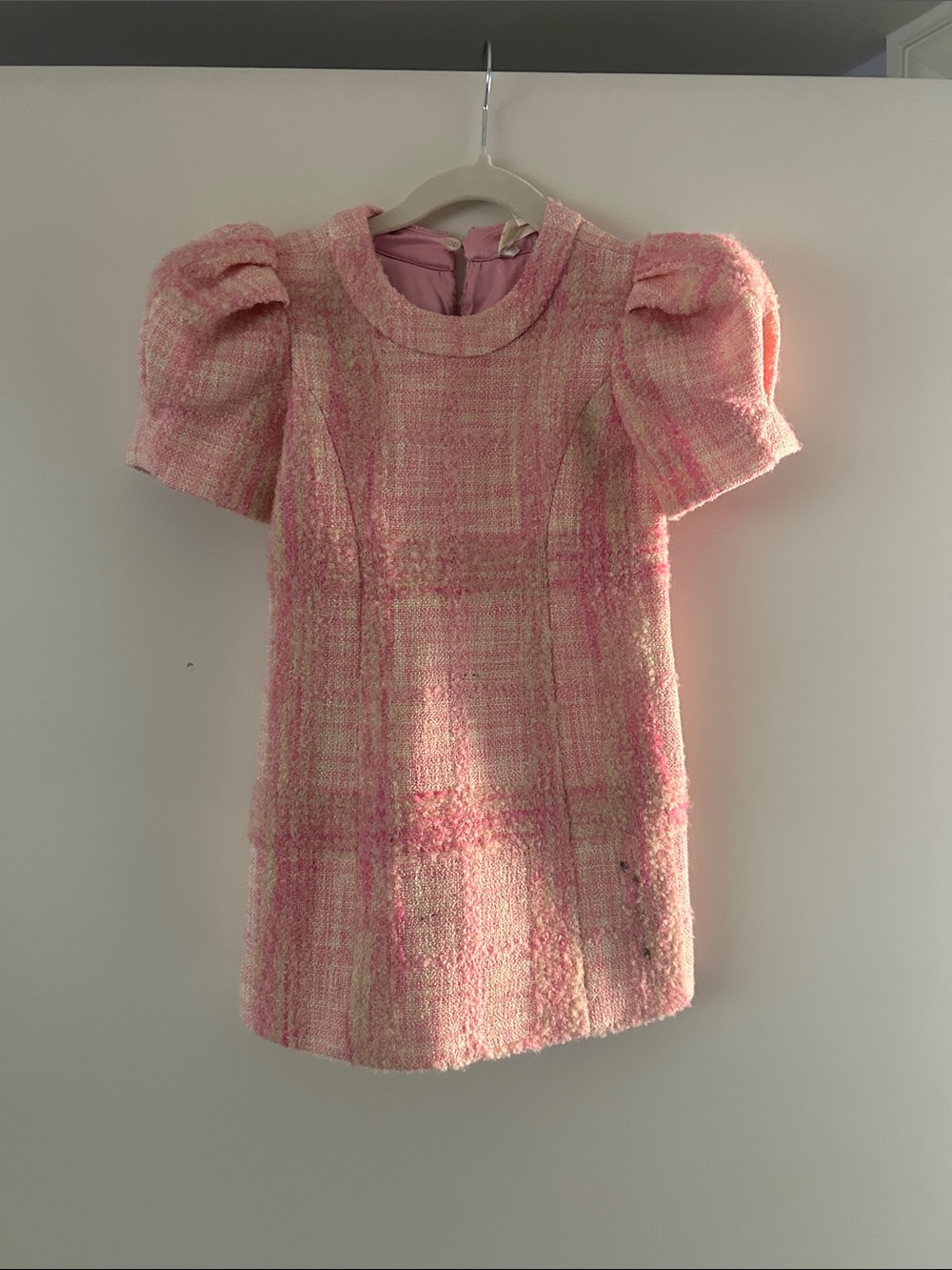 Love Shack Fancy Girls Pink Tweed Puff-Sleeve dress size 4
